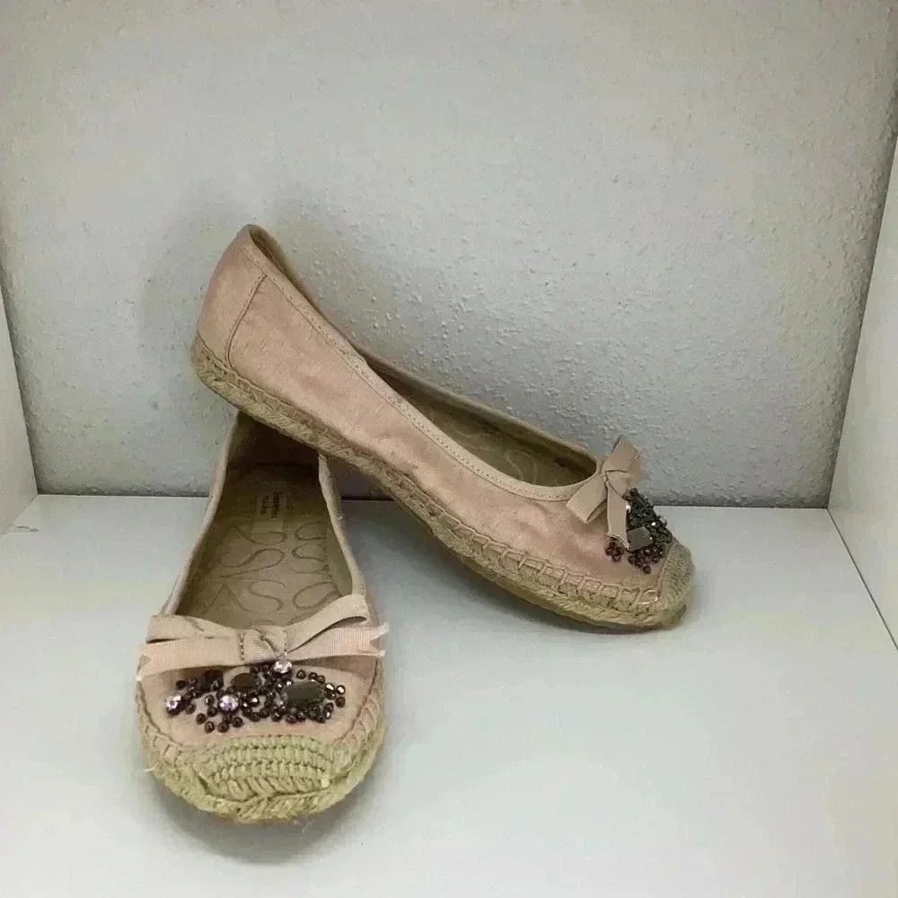Simply Vera Wang Pink Beaded Embellished Slip On Espadrille Flats 7